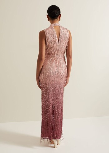 Phase Eight Becka Fringe Sequin Dress Pink Australia | IO0459213